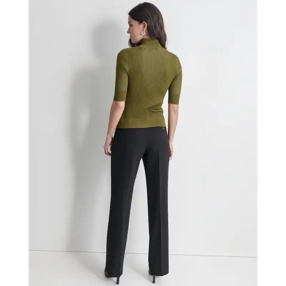 DKNY Mock Neck Turtle Neck Green Bodycon Ribbed Knit Top Women's Size XL - Picture 3 of 7